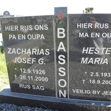 BASSON Zacharias Josef G. 1926-2000 &amp; Hester Maria C. 1931-2001
