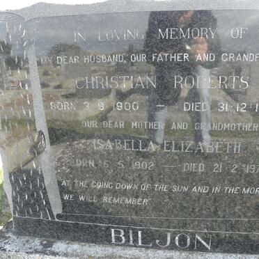 BILJON Christian Roberts 1900-1965 &amp; Isabella Elizabeth 1902-1975