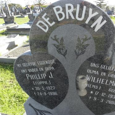 BRUYN Phillip J., de 1927-1996 &amp; Wilhelmina C. STOOP 1932-2001