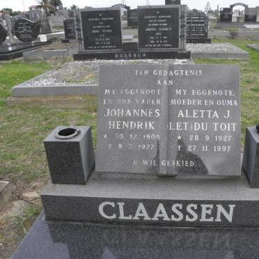 CLAASSEN Johannes Hendrik 1908-1977 &amp; Aletta J. DU TOIT 1927-1997