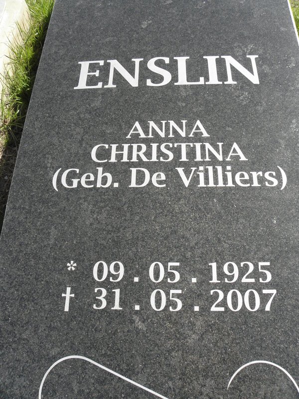 ENSLIN Anna Christina nee DE VILLIERS 1925-2007