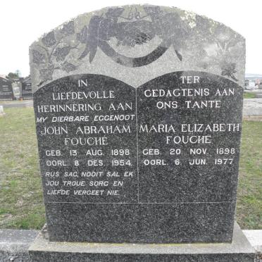FOUCHÉ John Abraham 1898-1954 &amp; Maria Elizabeth 1898-1977