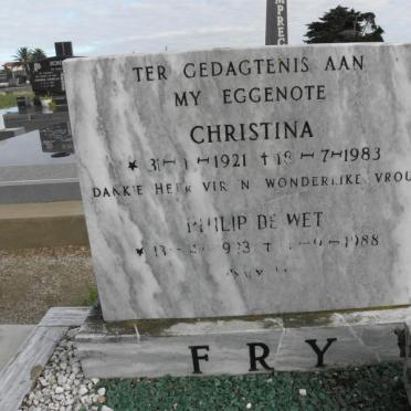 FRY Philip De Wet 1923-1988 &amp; Christina 1921-1983