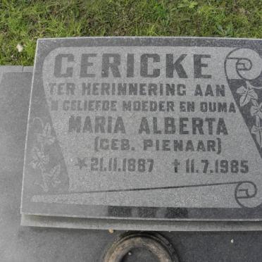 GERICKE Maria Alberta nee PIENAAR 1887-1985