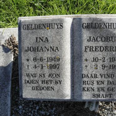 GELDENHUYS Jacobus Frederik 1943-1998 &amp; Ina Johanna 1949-1997