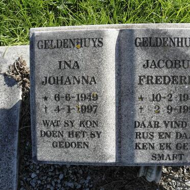 GELDENHUYS Jacobus Frederik 1943-1998 &amp; Ina Johanna 1949-1997