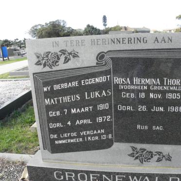 GROENEWALD Mattheus Lukas 1910-1972 &amp; THORN Rose Hermina formerly GROENEWALD 1905-1986