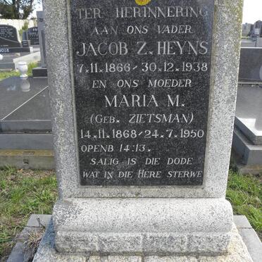 HEYNS Jacob Z. 1866-1938 &amp; Maria M ZIETSMAN 1868-1950