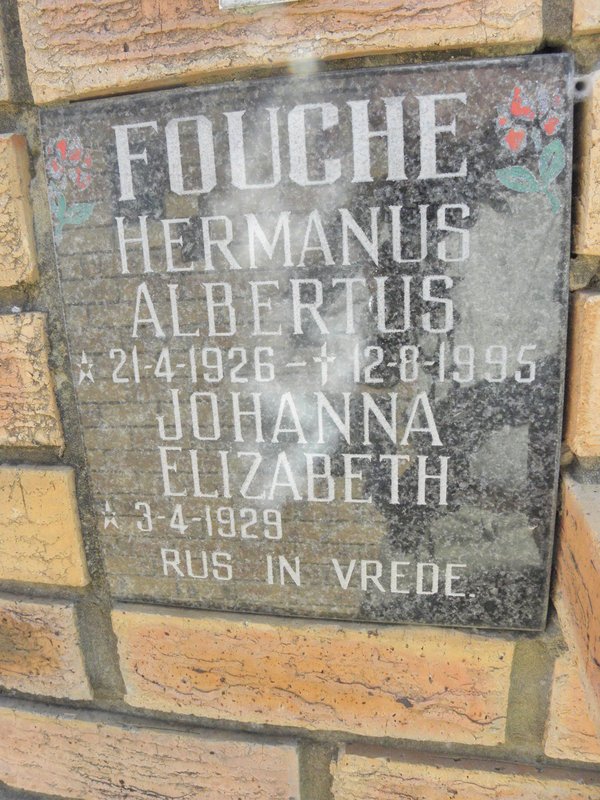 FOUCHE Hermanus Albertus 1926-1995 &amp; Johanna Elizabeth 1929-