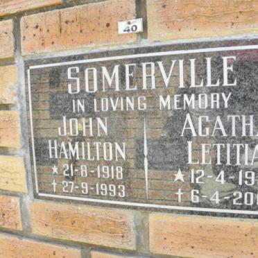 SOMERVILLE John Hamilton 1918-1993 &amp; Agatha Letitia 1922-2004