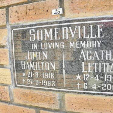 SOMERVILLE John Hamilton 1918-1993 &amp; Agatha Letitia 1922-2004