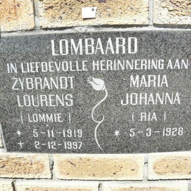 LOMBAARD Zybrandt Lourens 1919-1997 &amp; Maria Johanna 1928-