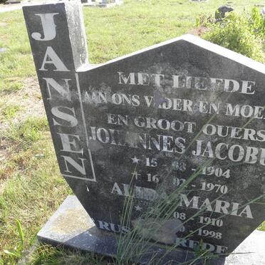 JANSEN Johannes Jacobus 1904-1970 &amp; Alida Maria 1910-1998