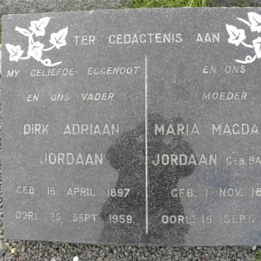 JORDAAN Dirk Adriaan 1897-1959 &amp; Maria Magdalena BARNARD 1897-1961
