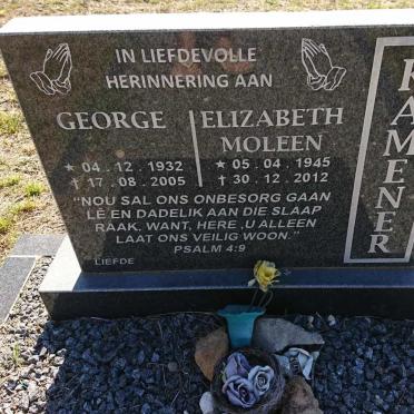 KAMENER George 1932-2005 &amp; Elizabeth Moleen 1945-2012