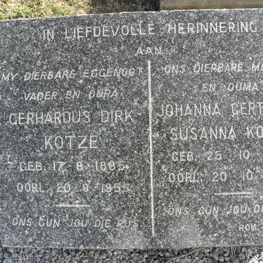 KOTZE Gerhardus Dirk 1885-1955 &amp; Johanna Gertruida Susanna 1888-1959