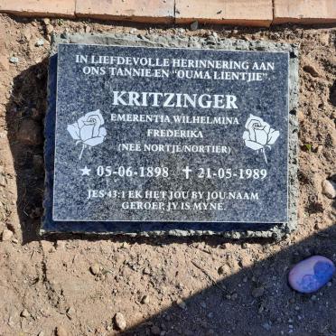 KRITZINGER Emerentia Wilhelmina Frederika nee NORTJÉ / NORTIER 1898-1989