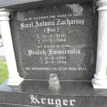 KRUGER Sarel Antonia Zacharias 1920-1984 &amp; Beulah Emmerentia 1930-1994