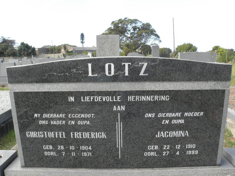 LOTZ Christoffel Frederick 1904-1971 &amp; Jacomina 1910-1999