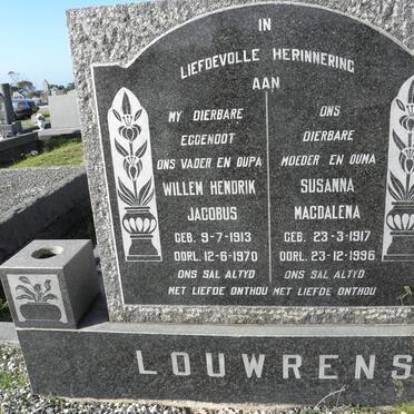 LOUWRENS Willem Hendrik Jacobus 1913-1970 &amp; Susanna Magdalena 1917-1996