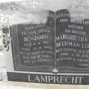 LAMPRECHT Benjamin 1911-1963 &amp; Margrietha L. Beckman GERICKE 1927-1975