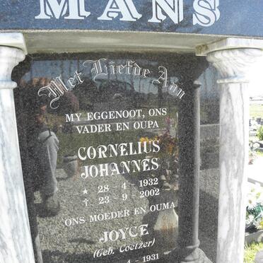 MANS Cornelius Johannes 1932-2002 &amp; Joyce COETZER 1931-