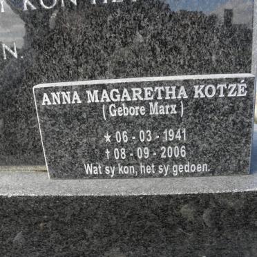 MARX Petrus Daniel 1903-1980 &amp; Sophia Catharina WEYERS 1905-1972 :: KOTZE Anna Margaretha nee MARX 1941-2006