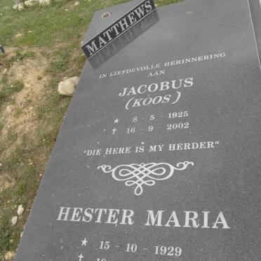 MATTHEWS Jacobus 1925-2002 &amp; Hester Maria 1929-2009