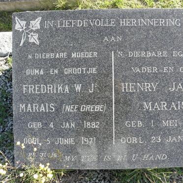 MARAIS Henry James 1879-1966 &amp; Fredrika W.J. GREBE 1882-1971