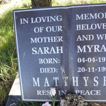 MATTHYSEN Sarah Myra 1917-1997