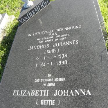 MERWE Jacobus Johannes, van der 1934-1998 &amp; Elizabeth Johanna 1938-2006