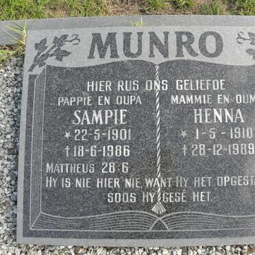 MUNRO Sampie 1901-1986 &amp; Henna 1910-1989
