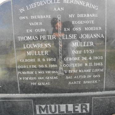 MÜLLER Thomas Pieter Louwrens 1902-1988 &amp; Elsie Johanna UYS 1903-1963