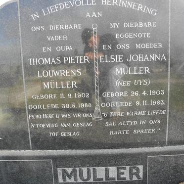 MÜLLER Thomas Pieter Louwrens 1902-1988 &amp; Elsie Johanna UYS 1903-1963