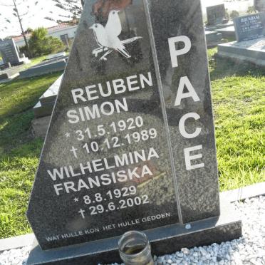 PACE Reuben Simon 1920-1989 &amp; Wilhelmina Fransiska 1929-2002