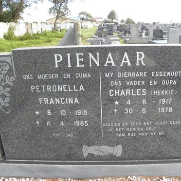 PIENAAR Charles 1917-1978 &amp; Petronella Francina 1918-1985