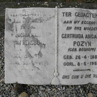 POZYN Gertruida Abigael nee BOSHOFF 1889-1957 :: RENSBURG Jacoba Maria, van 1916-1993