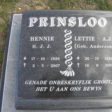 PRINSLOO H.J.J. 1926-2007 &amp; A.J. ANDERSON 1926-2009