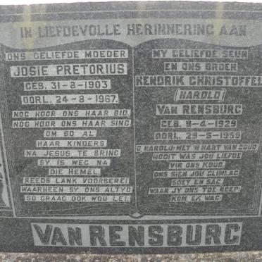 PRETORIUS Josie 1903-1967 :: VAN RENSBURG Hendrik Christoffel 1929-1959