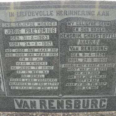 PRETORIUS Josie 1903-1967 :: VAN RENSBURG Hendrik Christoffel 1929-1959