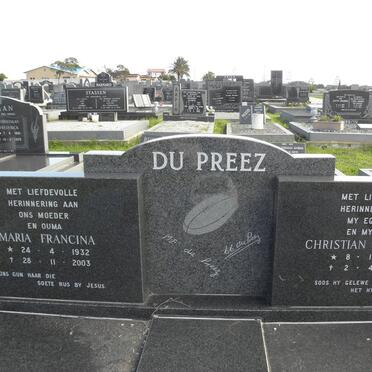 PREEZ Christian Cornelius, du 1926-1979 &amp; Maria Francina 1932-2003