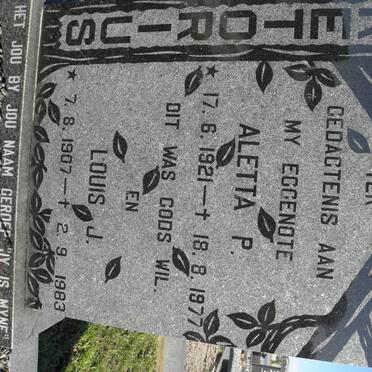 PRETORIUS Louis J. 1907-1983 &amp; Aletta P. 1921-1977