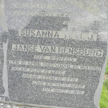 RENSBURG Susanna M.M.J., Janse van nee WENTZEL 1928-1950