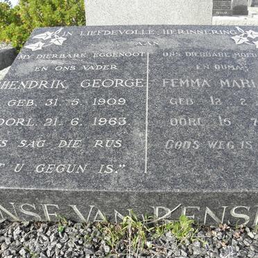 RENSBURG Hendrik George, Janse van 1909-1963 &amp; Femma Maria M. 1908-1973