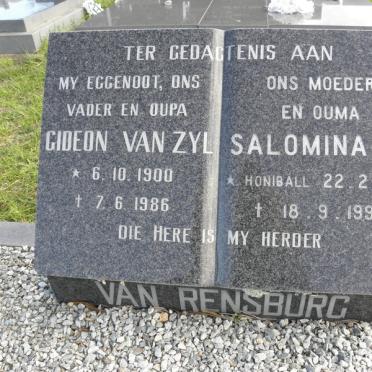 RENSBURG Gideon Van Zyl, van 1900-1986 &amp; Salomina M HONIBALL 1921-1994