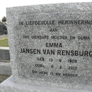RENSBURG Emma, Jansen van 1908-2010