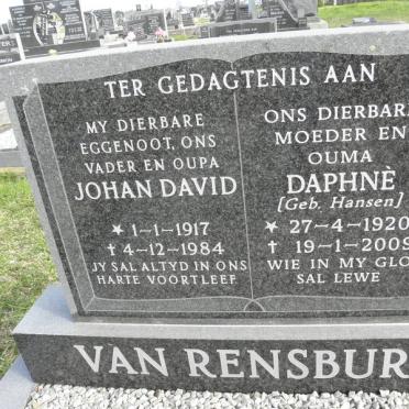 RENSBURG Johan David, van 1917-1984 &amp; Daphné HANSEN 1920-2009