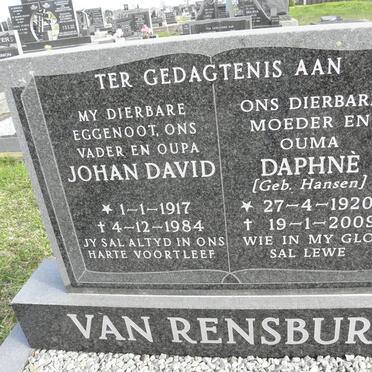 RENSBURG Johan David, van 1917-1984 &amp; Daphné HANSEN 1920-2009