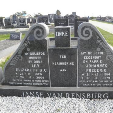 RENSBURG Johannes Frederik, Janse van 1914-1979 &amp; Lily Elizabeth S.C. 1929-2004