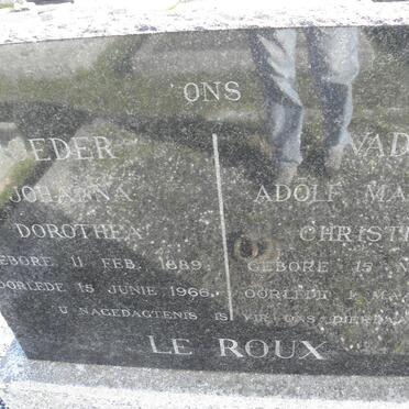 ROUX Adolf Marthinus Christiaan, le 1879-1966 &amp; Johanna Dorothea 1889-1966